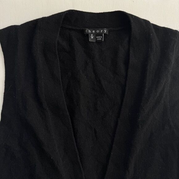 Theory Minareeya Black Cashmere Sleeveless Cardigan Size TP - Picture 4 of 8